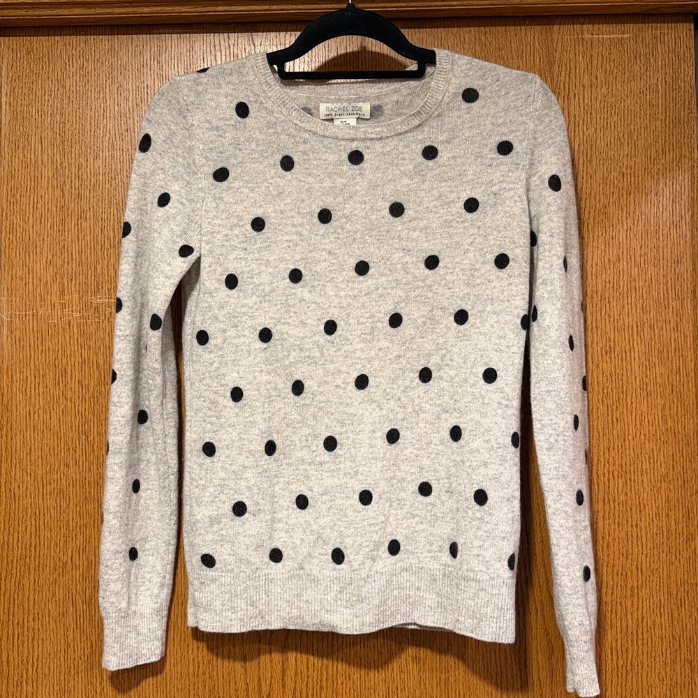 Rachel Zoe Gray Crewneck Sweater with Black Polka Dots
